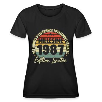 Cadeau D'anniversaire Millésime Fabriqué en 1987 - T-shirt sport Femme - noir - Devant - AI Model Female 172 light (172cm)