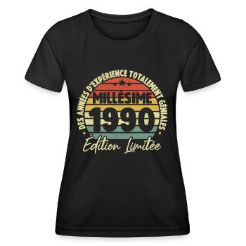 Cadeau D'anniversaire Millésime Fabriqué en 1990 - T-shirt sport Femme - noir - Devant - AI Model Female 172 light (172cm)