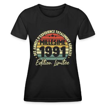 Cadeau D'anniversaire Millésime Fabriqué en 1991 - T-shirt sport Femme - noir - Devant - AI Model Female 172 light (172cm)