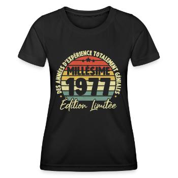 Cadeau D'anniversaire Millésime Fabriqué en 1977 - T-shirt sport Femme - noir - Devant - AI Model Female 172 light (172cm)