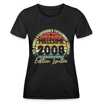 Cadeau D'anniversaire Millésime Fabriqué en 2008 - T-shirt sport Femme - noir - Devant - AI Model Female 172 light (172cm)
