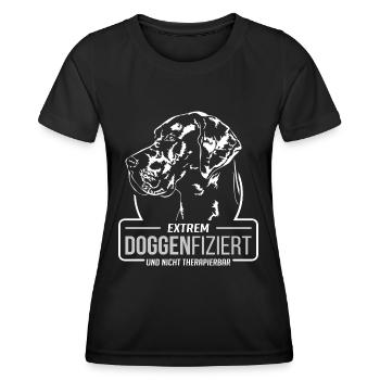 DOGGENFIZIERT Deutsche Dogge Hundespruch Wilsigns - Frauen Funktions-T-Shirt - Schwarz - Vorne - AI Model Female 172 light (172cm)