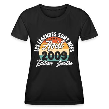Cadeau Les légendes sont nées en Août 2009 - T-shirt sport Femme - noir - Devant - AI Model Female 172 light (172cm)
