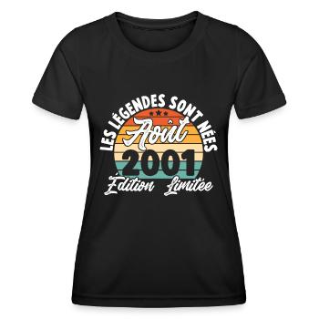 Cadeau Les légendes sont nées en Août 2001 - T-shirt sport Femme - noir - Devant - AI Model Female 172 light (172cm)