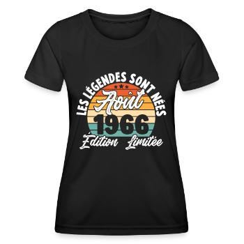 Cadeau Les légendes sont nées en Août 1966 - T-shirt sport Femme - noir - Devant - AI Model Female 172 light (172cm)