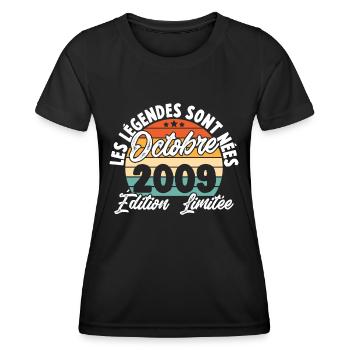 Cadeau Les légendes sont nées en Octobre 2009 - T-shirt sport Femme - noir - Devant - AI Model Female 172 light (172cm)