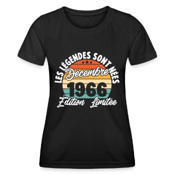 Cadeau Les légendes sont nées en Décembre 1966 - T-shirt sport Femme - noir - Devant - AI Model Female 172 light (172cm)