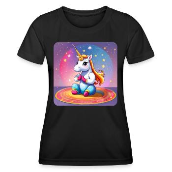 Cute unicorn doing yoga - Women's Functional T-Shirt - black - Front - AI Model Female 172 light (172cm)