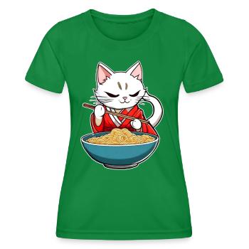 Niedliche asiatische Katze und Ramen Nudeln - Frauen Funktions-T-Shirt - Kelly Green - Vorne - AI Model Female 172 dark (172cm)