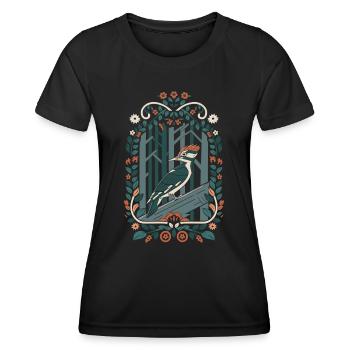 Cottagecore Woodpecker in the Magical Forest - Women's Functional T-Shirt - black - Front - AI Model Female 172 light (172cm)
