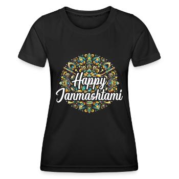 Fröhliches Janmashtami-indianerfest Hinduismus, - Frauen Funktions-T-Shirt - Schwarz - Vorne - AI Model Female 172 light (172cm)