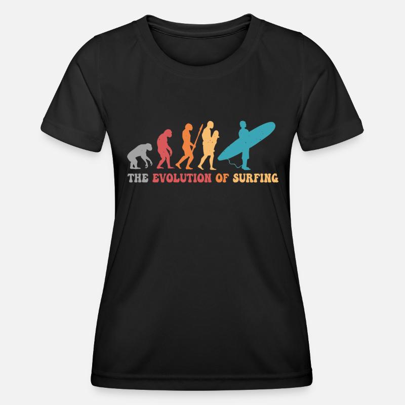 Surf-Evolution des Surfens Surfer-Humor - Frauen Funktions-T-Shirt - Schwarz