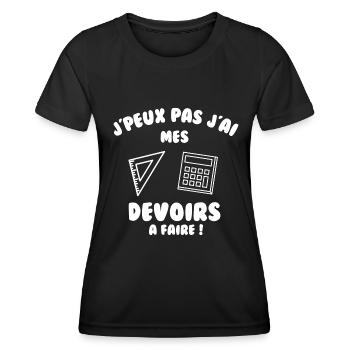 J’peux pas j’ai mes devoirs à faire - T-shirt sport Femme - noir - Devant - AI Model Female 172 light (172cm)