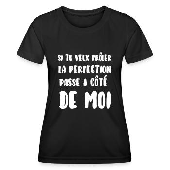 Perfection humour - T-shirt sport Femme - noir - Devant - AI Model Female 172 light (172cm)