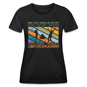 Grillen und Camper Geschenkidee - Frauen Funktions-T-Shirt - Schwarz - Vorne - AI Model Female 172 light (172cm)