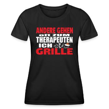 Grillen und Camper Geschenkidee - Frauen Funktions-T-Shirt - Schwarz - Vorne - AI Model Female 172 light (172cm)