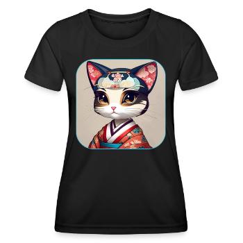 Niedliche asiatische Glücks Katze - Frauen Funktions-T-Shirt - Schwarz - Vorne - AI Model Female 172 light (172cm)
