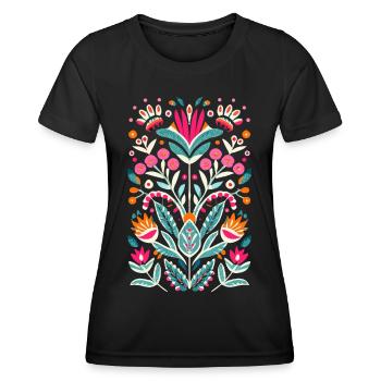 Otomi Blumen Mexikanische Blumenkunst - Frauen Funktions-T-Shirt - Schwarz - Vorne - AI Model Female 172 light (172cm)