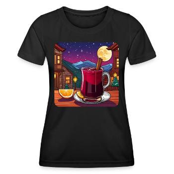 Heißer Glühwein mit Zimtstange im Winter - Frauen Funktions-T-Shirt - Schwarz - Vorne - AI Model Female 172 light (172cm)