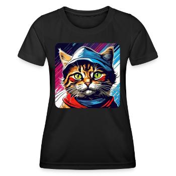 Chat tigré cool avec casquette - T-shirt sport Femme - noir - Devant - AI Model Female 172 light (172cm)