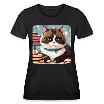 Dicke Katze mit Süßigkeiten - Frauen Funktions-T-Shirt - Schwarz - Vorne - AI Model Female 172 light (172cm)