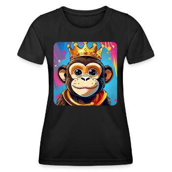 Singe souriant mignon avec couronne - T-shirt sport Femme - noir - Devant - AI Model Female 172 light (172cm)