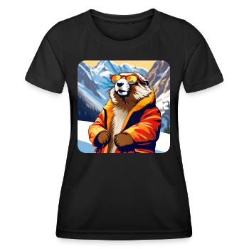 Cooles Murmeltier in den Alpen mit Sonnenbrille - Frauen Funktions-T-Shirt - Schwarz - Vorne - AI Model Female 172 light (172cm)