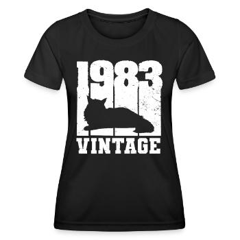 1983 Vintage Cat Maine Coon White - Women's Functional T-Shirt - black - Front - AI Model Female 172 light (172cm)
