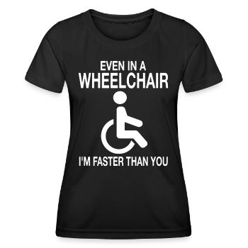 Fauteuil roulant Utilisateur de fauteuil roulant Humour handicap - T-shirt sport Femme - noir - Devant - AI Model Female 172 light (172cm)