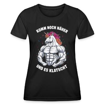 Einhorn Einhörner Fabelwesen Mystisch - Frauen Funktions-T-Shirt - Schwarz - Vorne - AI Model Female 172 light (172cm)