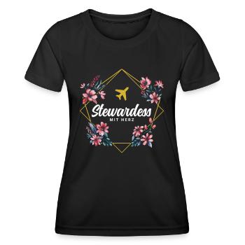 Stewardess mit Herz - Frauen Funktions-T-Shirt - Schwarz - Vorne - AI Model Female 172 light (172cm)