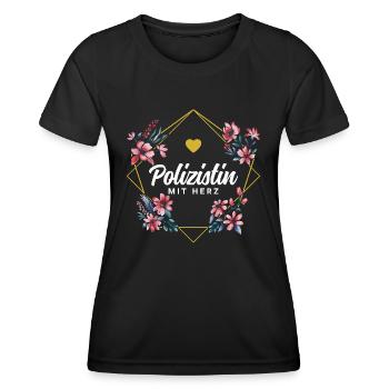 Polizistin mit Herz - Frauen Funktions-T-Shirt - Schwarz - Vorne - AI Model Female 172 light (172cm)