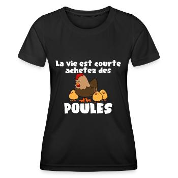 Citation drôle sur les poules, achetez des poules - T-shirt sport Femme - noir - Devant - AI Model Female 172 light (172cm)