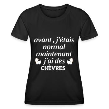 citation-les chèvres, maintenant j'ai des chèvres - T-shirt sport Femme - noir - Devant - AI Model Female 172 light (172cm)