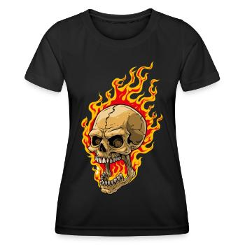 Human skull with flames - Women's Functional T-Shirt - black - Front - AI Model Female 172 light (172cm)