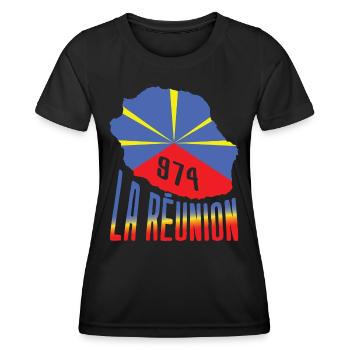 idee cadeau drapeau carte ile de la reunion 974 - T-shirt sport Femme - noir - Devant - AI Model Female 172 light (172cm)