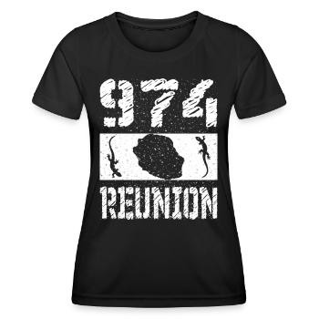 idee cadeau design carte ile de la reunion 974 - T-shirt sport Femme - noir - Devant - AI Model Female 172 light (172cm)