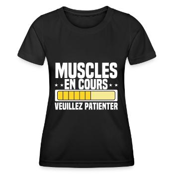 Muscles En Cours Muscu Humoristique Musculation - T-shirt sport Femme - noir - Devant - AI Model Female 172 light (172cm)