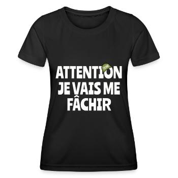 Attention j’vais me fâchir - T-shirt sport Femme - noir - Devant - AI Model Female 172 light (172cm)