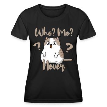 Who, me? Never - Erschrockene Katze - Frauen Funktions-T-Shirt - Schwarz - Vorne - AI Model Female 172 light (172cm)