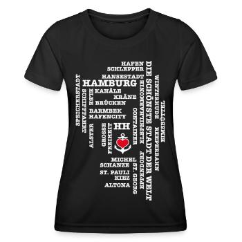 Hamburg Begriffe / Herz auf Anker / Text weiss - Frauen Funktions-T-Shirt - Schwarz - Vorne - AI Model Female 172 light (172cm)