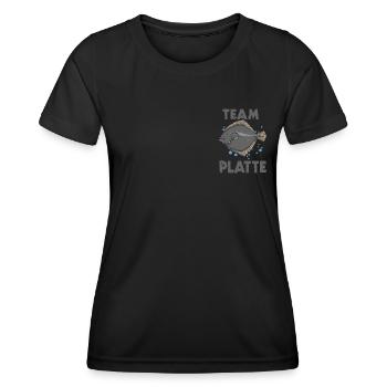 Team Platte Plattfisch Brandungsangln Scholle - Frauen Funktions-T-Shirt - Schwarz - Vorne - AI Model Female 172 light (172cm)