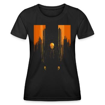 Beängstigender orangefarbener Totenkopfmann mit Umhang - Frauen Funktions-T-Shirt - Schwarz - Vorne - AI Model Female 172 light (172cm)