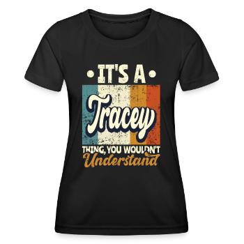 Tracey Nom Cadeau Personnalisé Devis Drôle - T-shirt sport Femme - noir - Devant - AI Model Female 172 light (172cm)