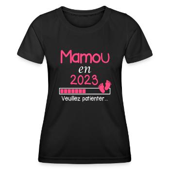 Mamou en 2023 cadeau Future Maman - T-shirt sport Femme - noir - Devant - AI Model Female 172 light (172cm)