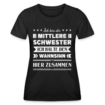 Mittelkind Sandwichkind Mittlere Schwester - Frauen Funktions-T-Shirt - Schwarz - Vorne - AI Model Female 172 light (172cm)