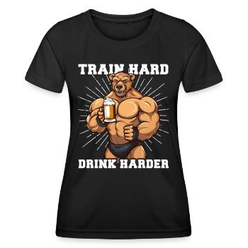 Bodybuilder Gym Bier Train Hard Drink Harder - Frauen Funktions-T-Shirt - Schwarz - Vorne - AI Model Female 172 light (172cm)