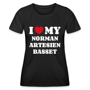 J’adore mon Norman Artesien Basset - T-shirt sport Femme - noir - Devant - AI Model Female 172 light (172cm)