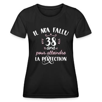 Anniversaire 38 ans, idée cadeau date de naissance - T-shirt sport Femme - noir - Devant - AI Model Female 172 light (172cm)