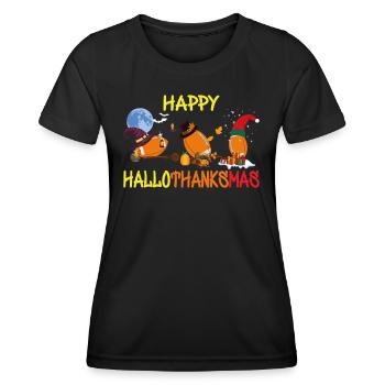 Funny football Happy Hallothanksmas - Women's Functional T-Shirt - black - Front - AI Model Female 172 light (172cm)